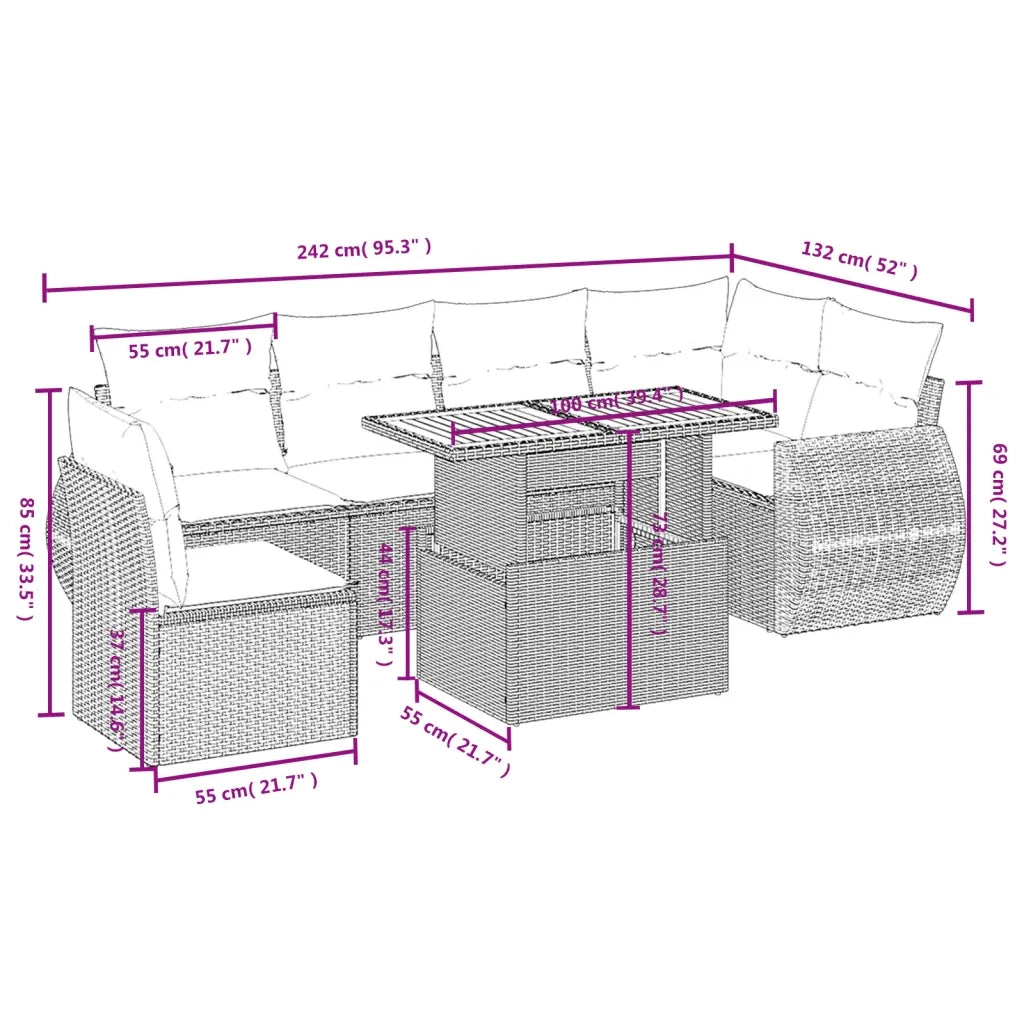 Set Divani da Giardino con Cuscini 7pz Nero Polyrattan 3272218
