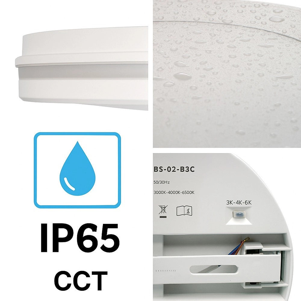 Trade Shop - Plafoniera Led 29w Tecnologia Cct Applique Interno Esterno Soffitto Parete Ip65 Ess-02-3c - Bianco