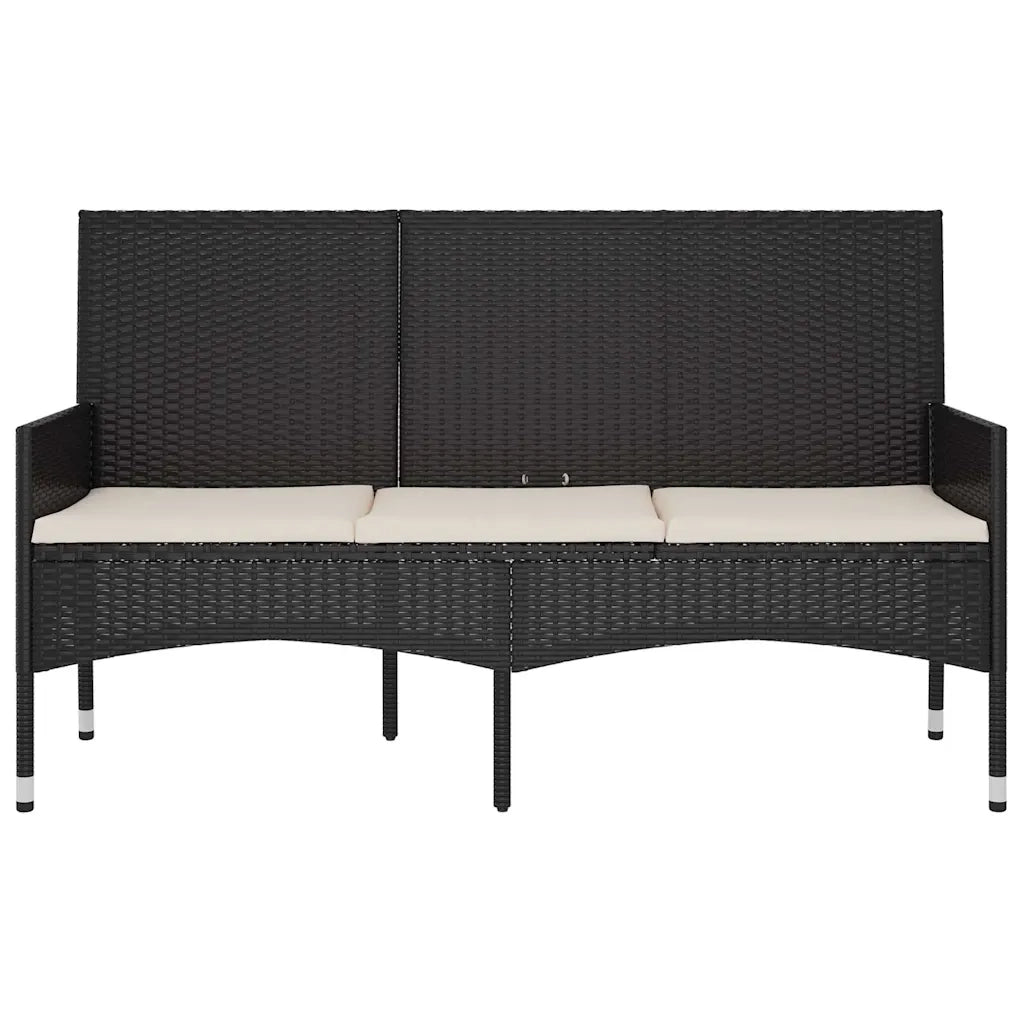 Panchina da Giardino | Panca da Giardino a 3 Posti con Cuscini in Polyrattan Nero