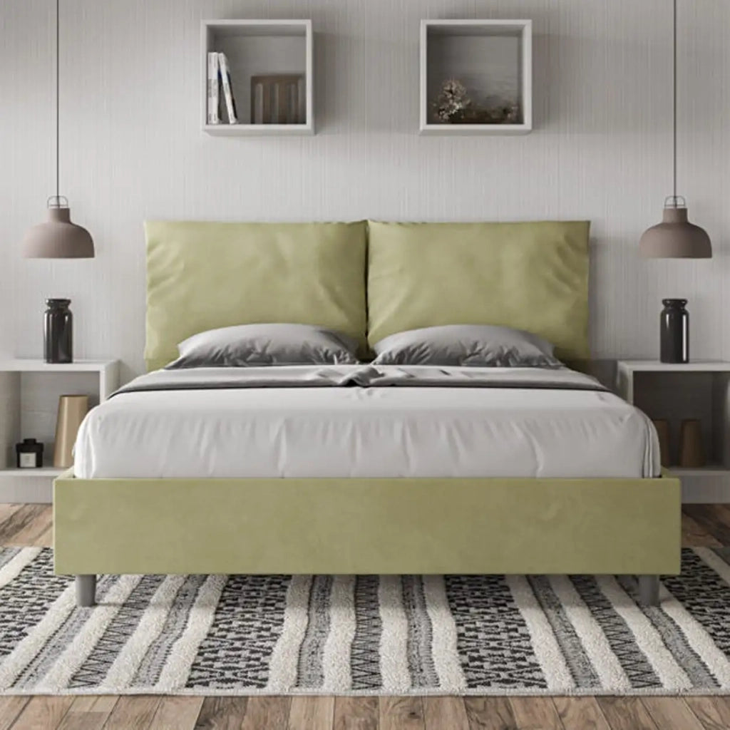Letto matrimoniale senza rete imbottito 160x190 microfibra tè verde Antea
