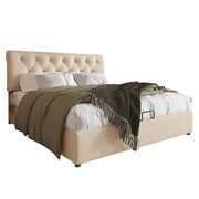 Letto Contenitore 140x200 cm; Testiera Regolabile e Rete a Doghe - Lino - Naturale