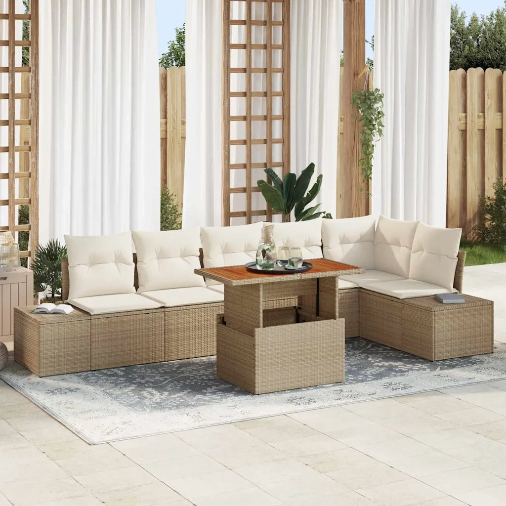 Set da Pranzo per Giardino con cuscino 7 pcs Beige e Crema 3349973