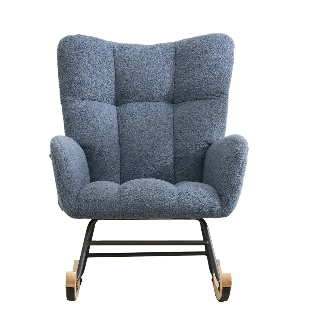 Poltrona a dondolo ergonomica in tessuto teddy blu navy