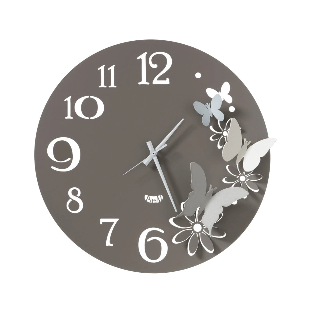 Orologio da parete particolare Butterfly Flowers piccolo Fango e Alluminio