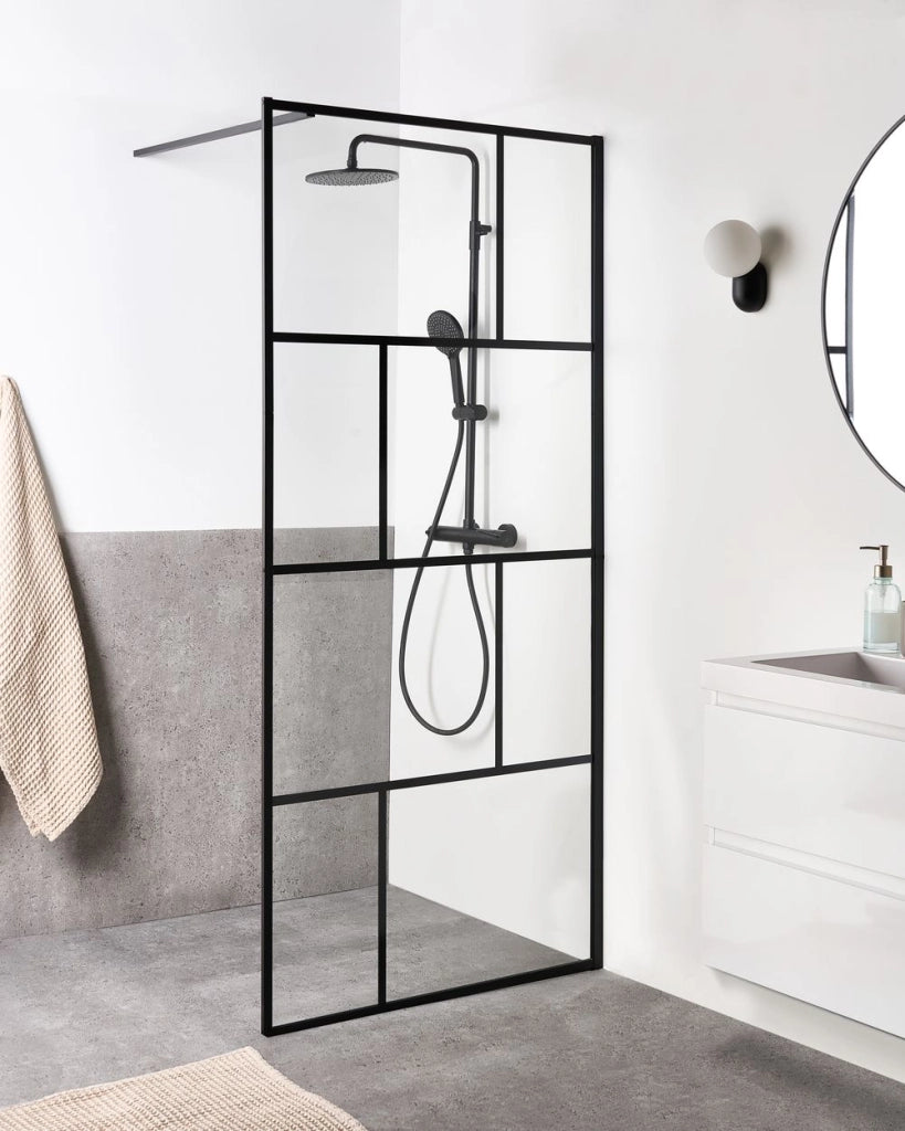 Schermo doccia nero in vetro temperato telaio in alluminio 90 x 195 cm Walk In Wet Room Bagno Doccia