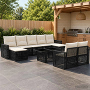 Set Divano da Giardino 10 pz Nero e Bianco Crema polyrattan 3436849