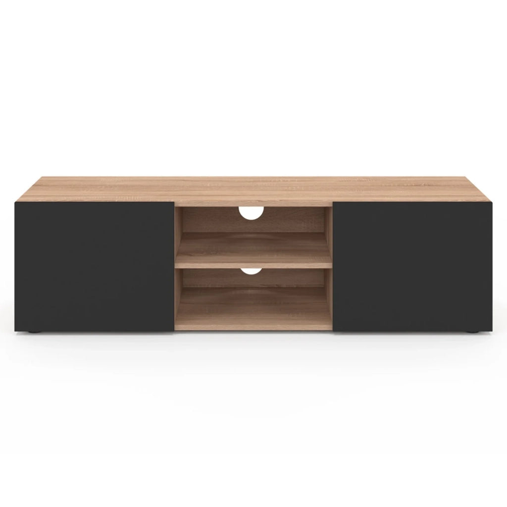 IDMarket - Mobile TV 113 cm ELI in legno effetto faggio con ante nere