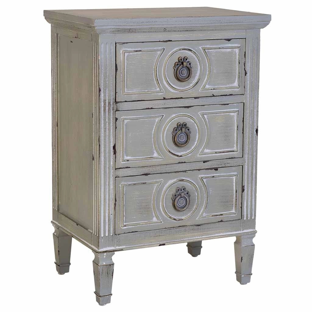 Comodino in legno con tre cassetti grigio 46x32,5x67h cm