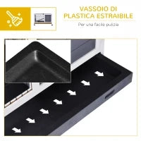 Gabbietta per Conigli e Porcellini d'India Conigliera con 4 Ruote, Casetta, Rampa e Vassoio Rimovibile, Legno Naturale, Grigio e Bianco, 90x53x59 cm