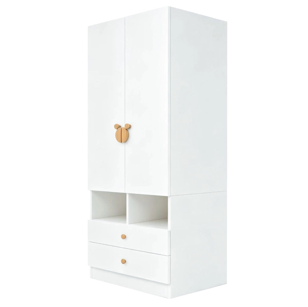 Armadio guardaroba 70x50x170 cm con 2 ante, 2 cassetti e vani in compensato e MDF bianco