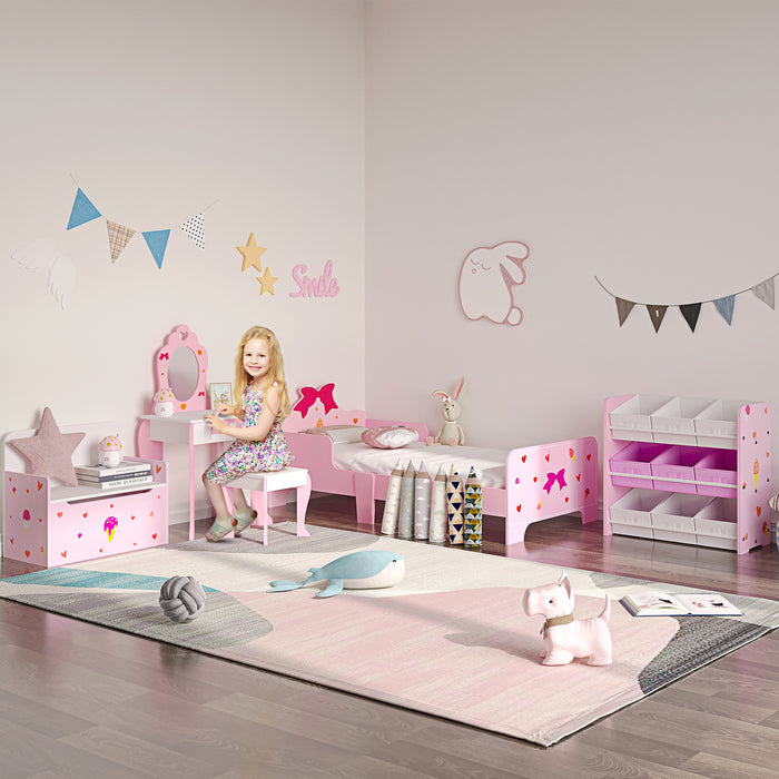 Scaffale Portagiochi per Bambini 63x30x60 cm con 9 Cestini in Tessuto in MDF Rosa e Bianco