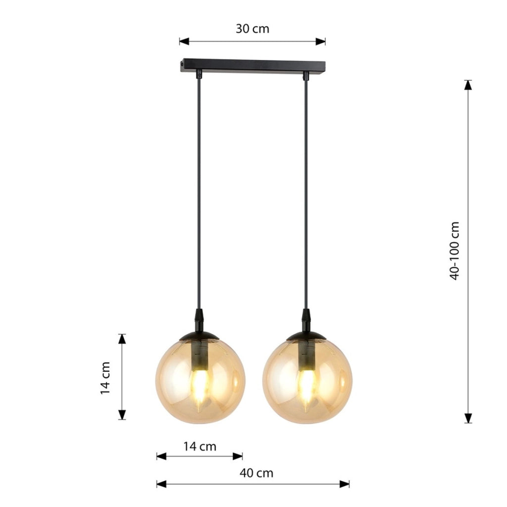 Lampada a sospensione COSMO con struttura in metallo nero e vetri ambra