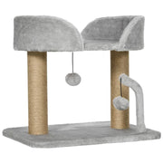 ALBERO PER GATTI CON TIRAGRAFFI IN JUTA, LETTINO E PALLINE, 48X38X42 CM, GRIGIO