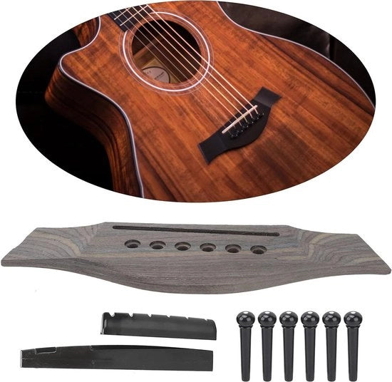 Ponte Acustico per Chitarra con Dado e 6 Pennelli per Strumenti a Corde con 6 Corde