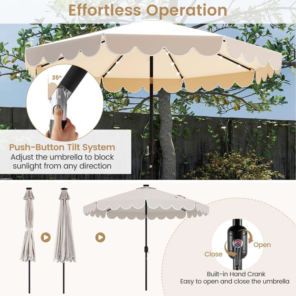 Ombrellone da Giardino Ø 300 cm con 24 Luci a LED, Apertura a Manovella, Inclinazione Regolabile a 35°, Ombrellone da Esterno per Terrazza, Spiaggia, Balcone, Anti UV, Senza Base