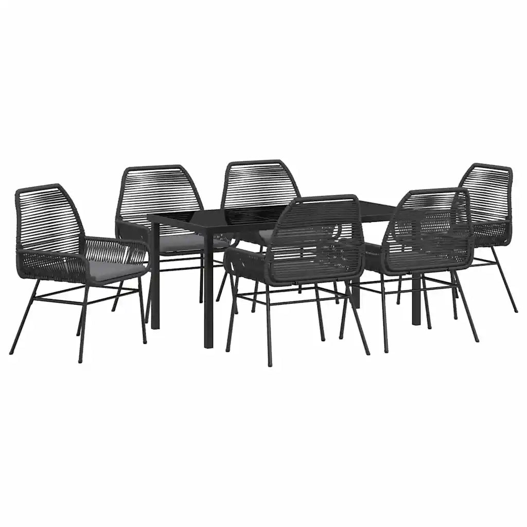 Set da Pranzo per Giardino con cuscino 7 pcs Nero polyrattan 3380873