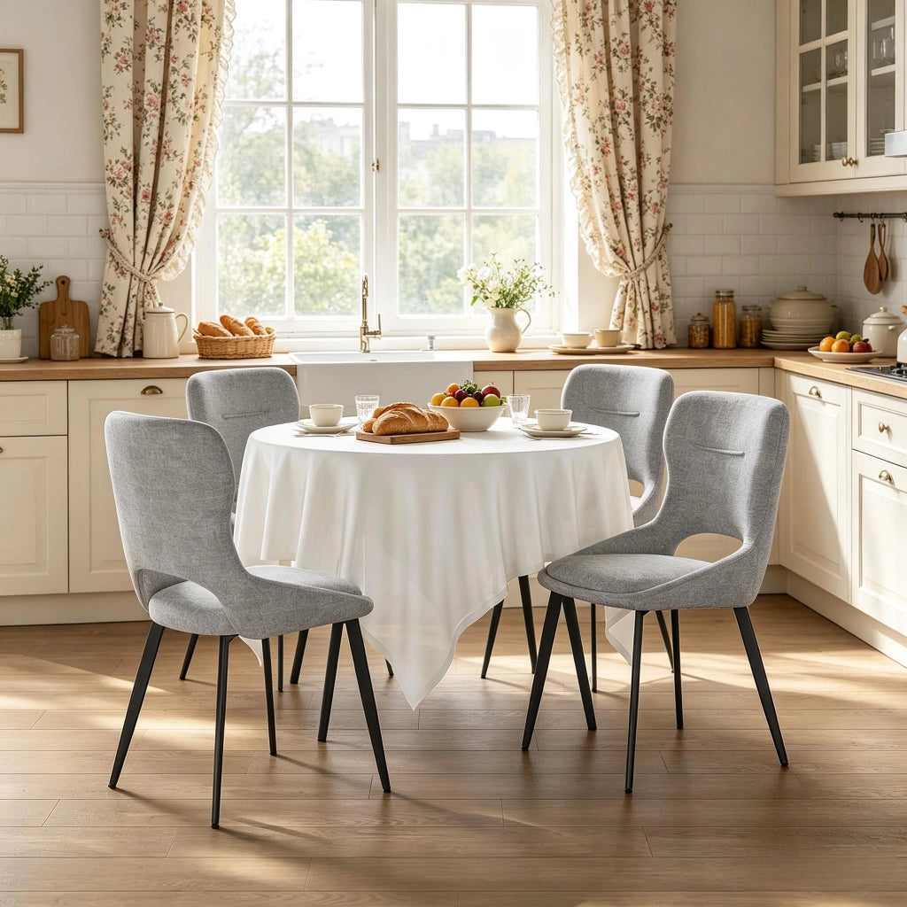 Sedia da Pranzo Set da 4 con Braccioli e Schienale Avvolgente in Ciniglia Grigio