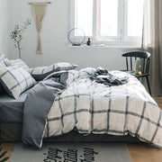 Set di lenzuola per letto, 140 x 200 cm, nero, bianco, microfibra, moderno, motivo a reticella, grigio/bianco, set di lenzuola reversibile con copriorto 70 x 90 cm, chiusura a zip