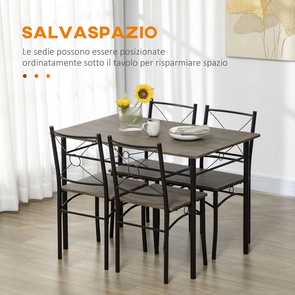 TAVOLO DA PRANZO CON 4 SEDIE COORDINATE MARRONE RUSTICO