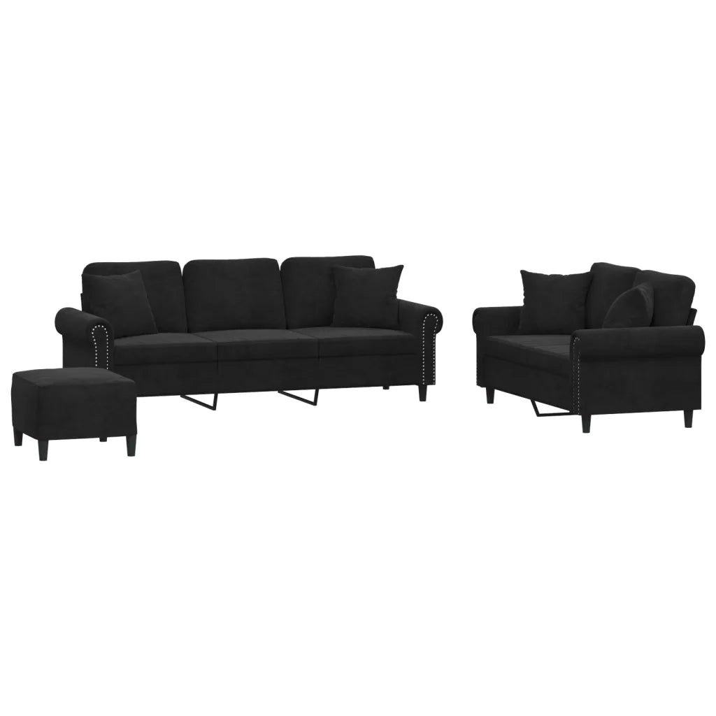 Set di Divani 3 pz con Cuscini Nero in Vellutocod mxl 131061