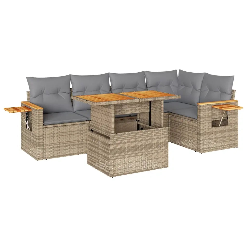 vidaXL Set Divano da Giardino 6 pz con Cuscini Beige Polyrattan Acacia