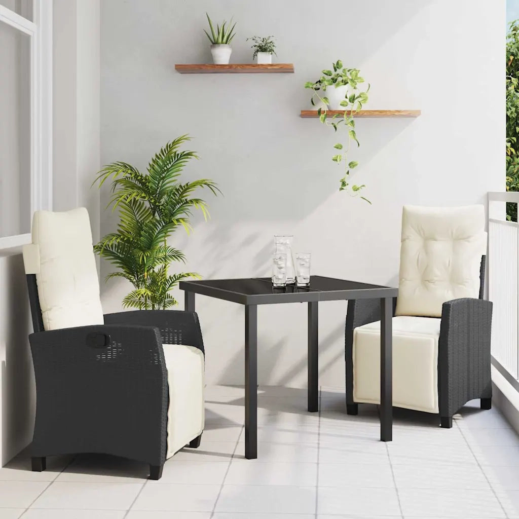 Set da Pranzo per Giardino con cuscino 3 pcs Nero polyrattan 3380414