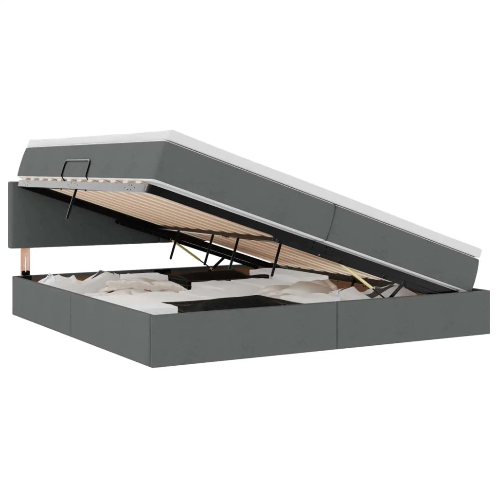 Letto con contenitore e LED Grigio scuro 200 x 200 cm Tessuto 3371104