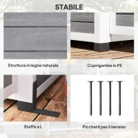Casetta da Giardino in Legno con Ripiani Regolabili, Due Porte con Blocco e Finestre, Grigio