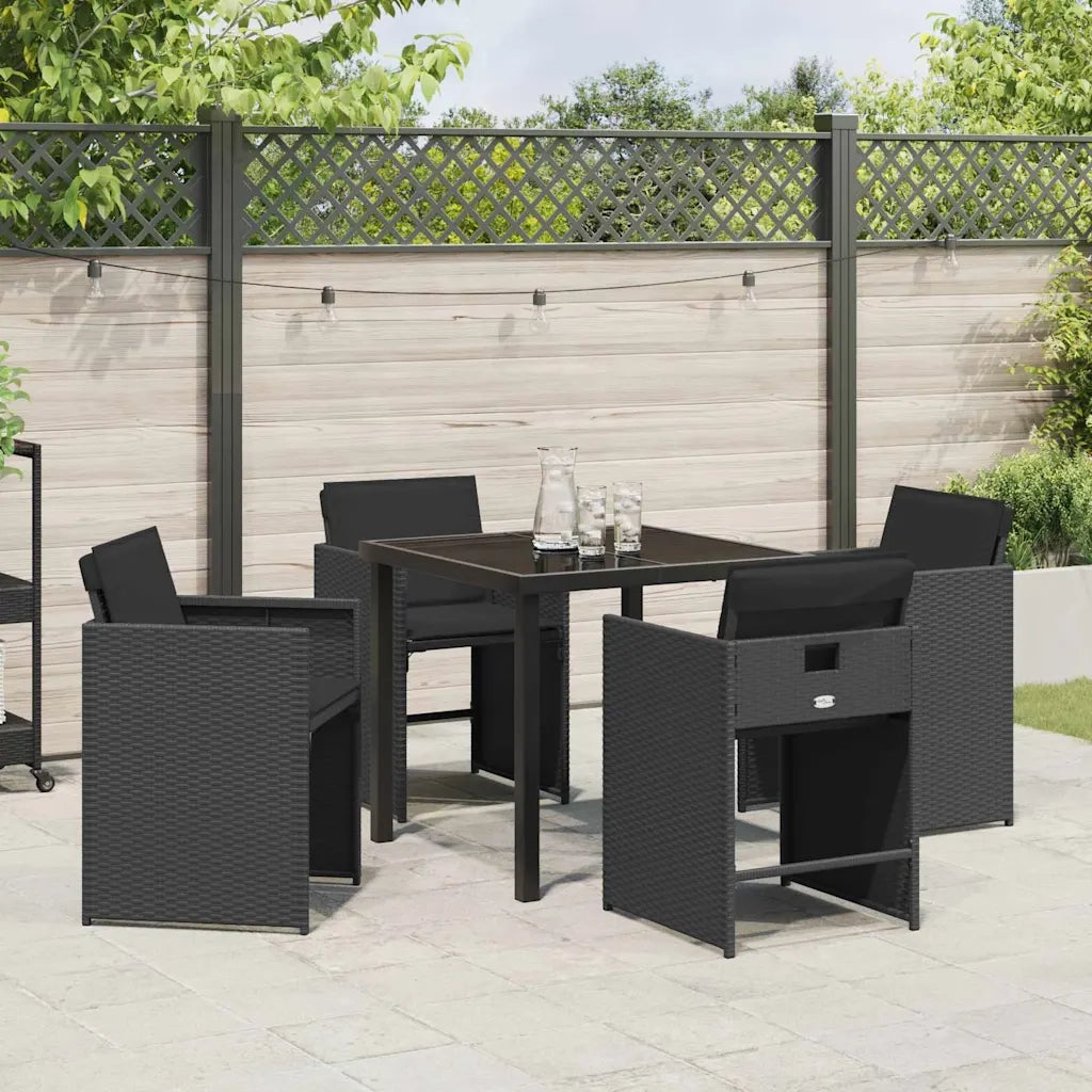 Set da Pranzo per Giardino 5 pcs Nero polyrattan