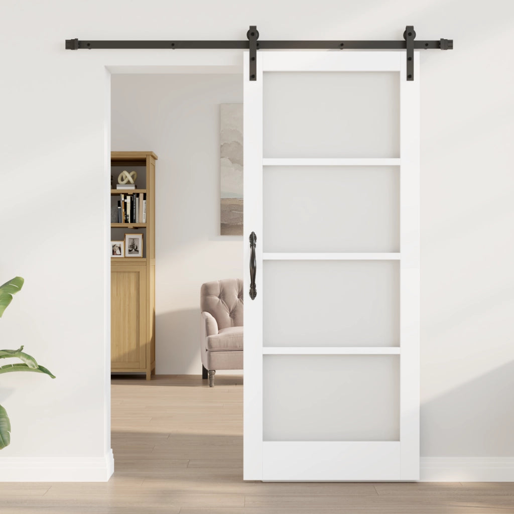 Porta Scorrevole  con Set di Accessori 'ORKDAL'Bianca in Legno e Vetro