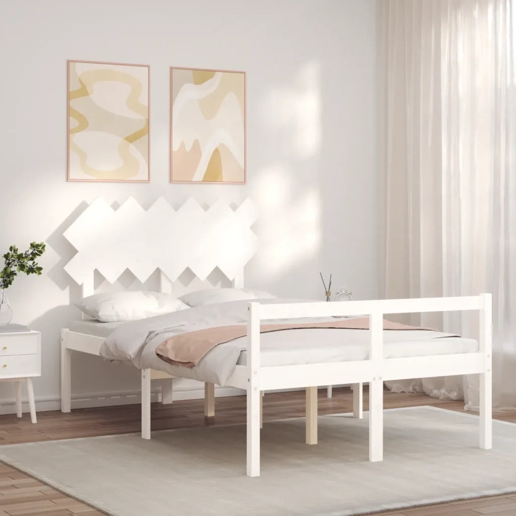 Letto per Anziani con Testiera-Struttura Letto per Anziani Bianco Double in Legno Massello