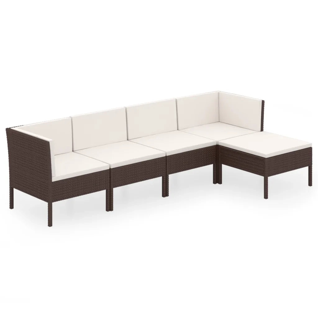 Set Divani da Giardino 5 pz con Cuscini in Polyrattan Marrone 3094379