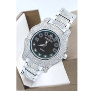 Trade Shop - Orologio Da Polso Sousou S6011 Quarzo Acciaio Moda Brillantini Silver Fondo Nero -