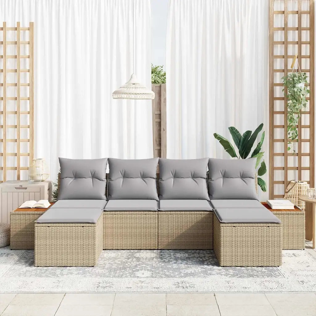 Set Divano da Giardino con cuscino 6 pcs Beige polyrattan 3348141