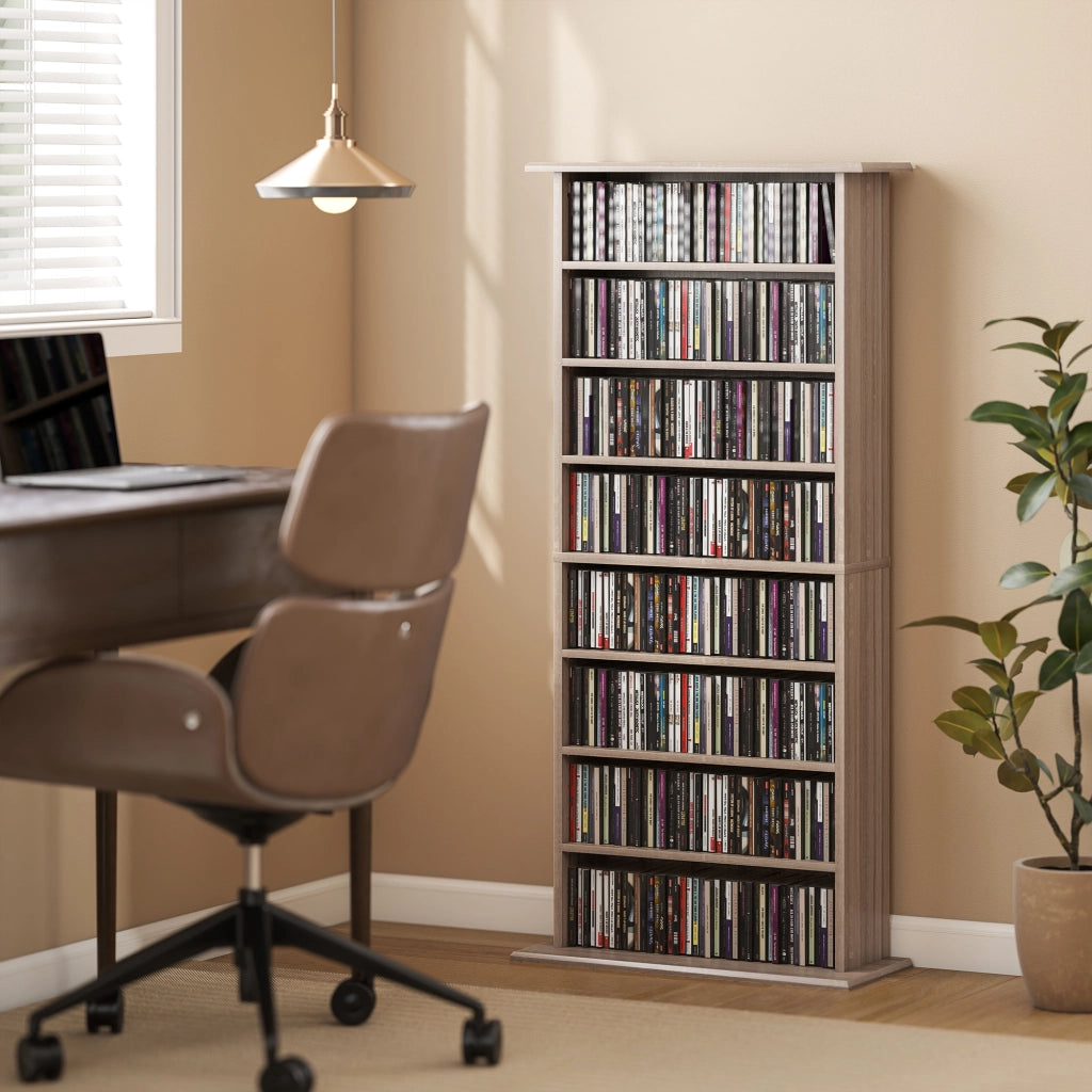 Libreria per CD DVD ¨C Xylo ¨C 8 scomparti 6 ripiani regolabili legno naturale 360 CD 185 DVD