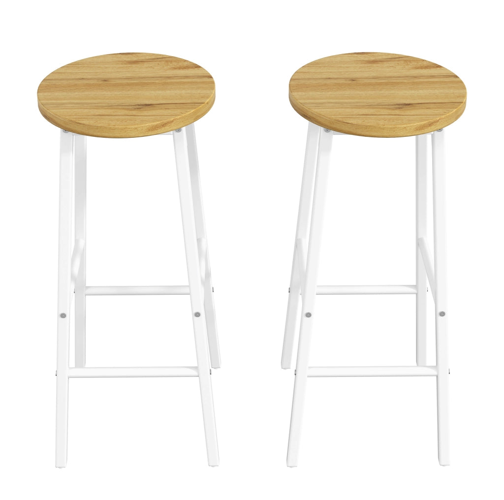 Set tavolo bar con contenitore e 2 sgabelli, bianco e effetto legno