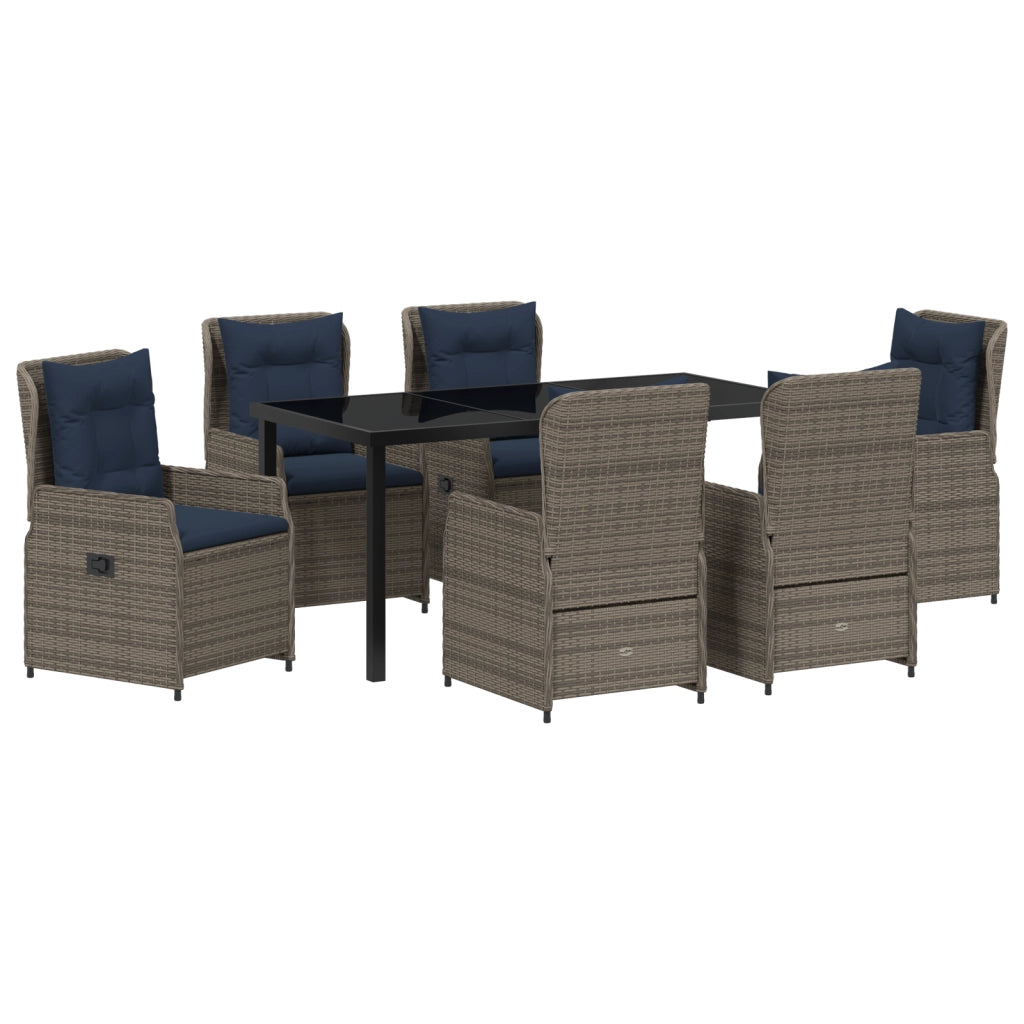 Set da Pranzo da Giardino 7 Pezzi Grigio Rattan Sintetico