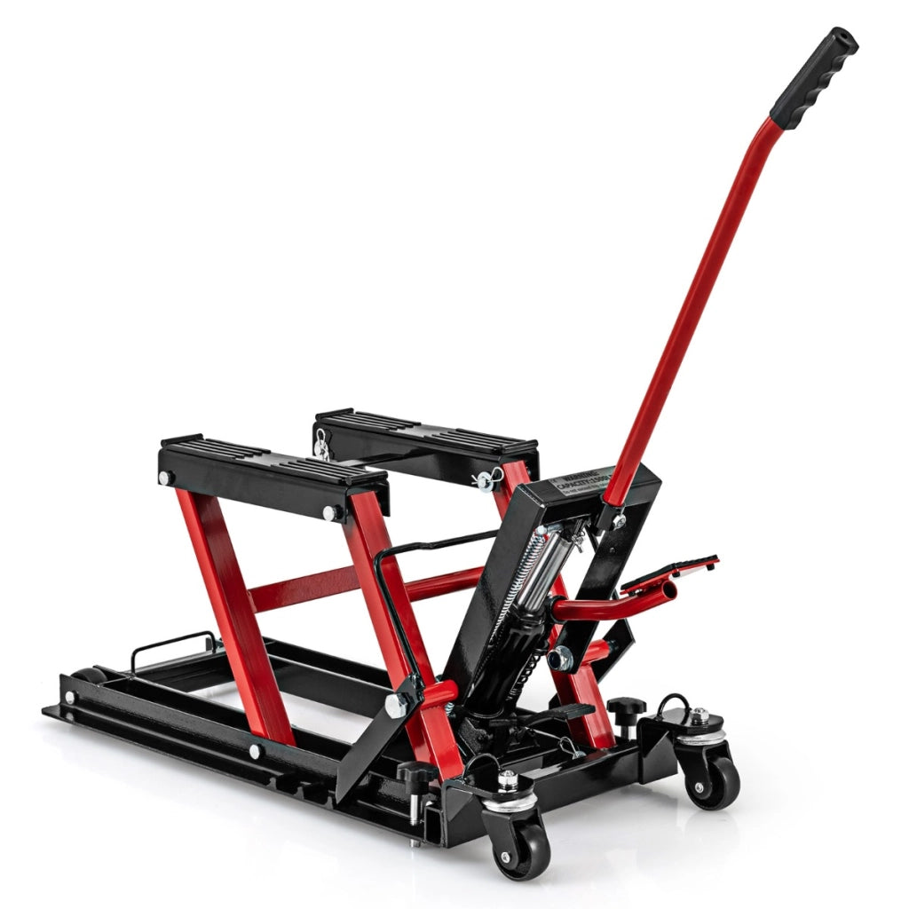 Sollevatore idraulico per motociclette con piattaforma regolabile in altezza a 3 livelli-Cric per motociclette portata 680kg Rosso
