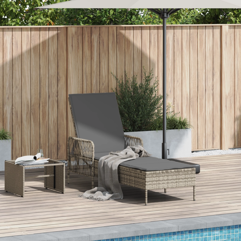 Lettino Prendisole Grigio chiaro Rattan PE 157 x 55 x 92 cm