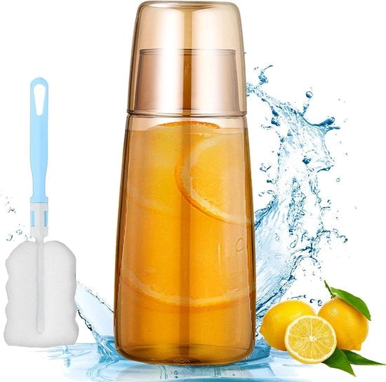 Set di Caraffa Acqua con Bicchiere in Vetro 750 ml - Bicchiere in Vetro Spesso - Caraffa Acqua con Bicchiere in Vetro per la Doccia - Coperchio - Comodino da Notte