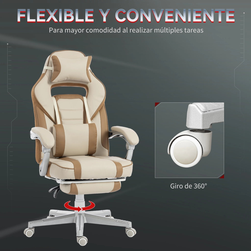 Sedia Gaming Reclinabile ¨C Xylo ¨C Crema con Poggiapiedi Retrattile e Supporto Lombare