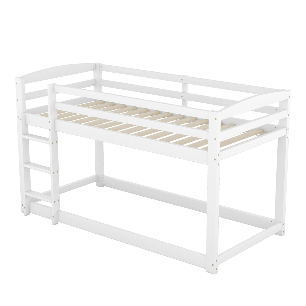 OKWISH Letto a Castello, Letto Singolo con Spondine, Salvaspazio, 200×90 cm, senza Materasso, in Pino Massello, Bianco