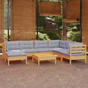 Set Divani da Giardino 8 pz con Cuscini Grigi Massello di Pino 3096652