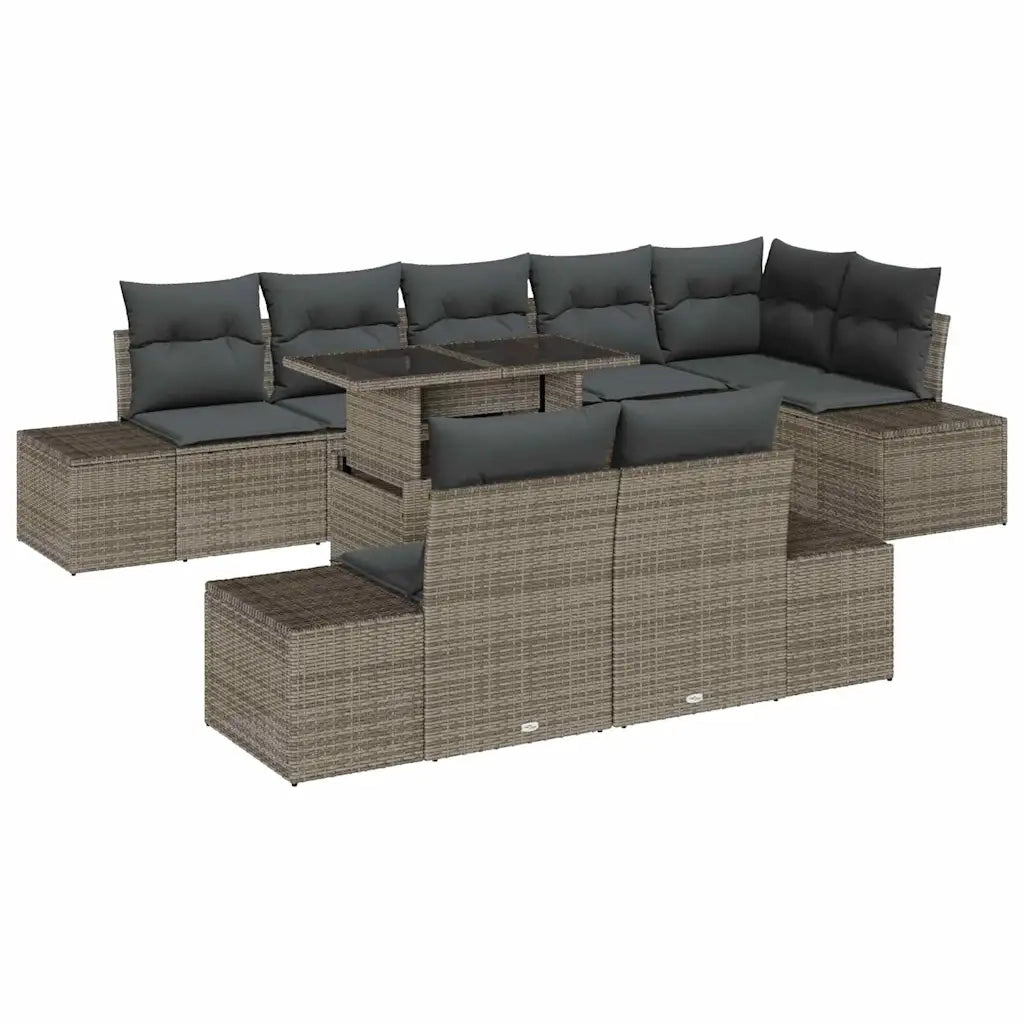 Set Divano da Giardino 9 pcs Grigio Poly Rattan