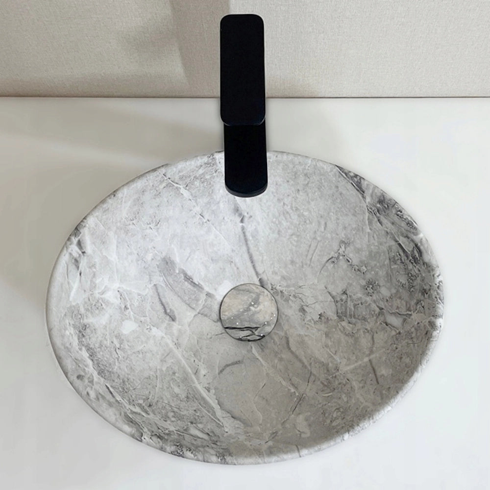Lavabo da appoggio in ceramica, 42x34 cm, effetto pietra, rotondo