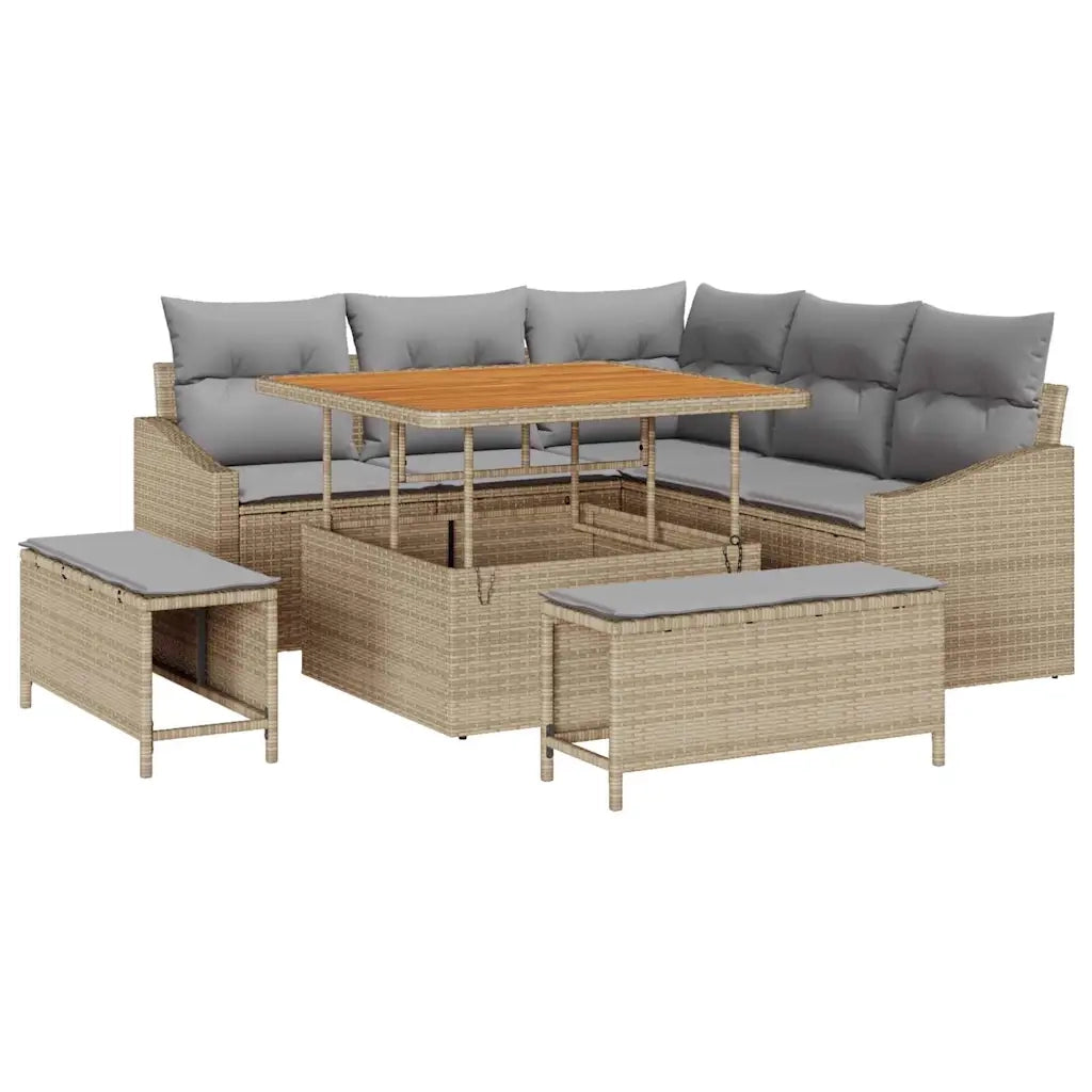Set Divano da Giardino con cuscino 8 pcs Beige Poly Rattan