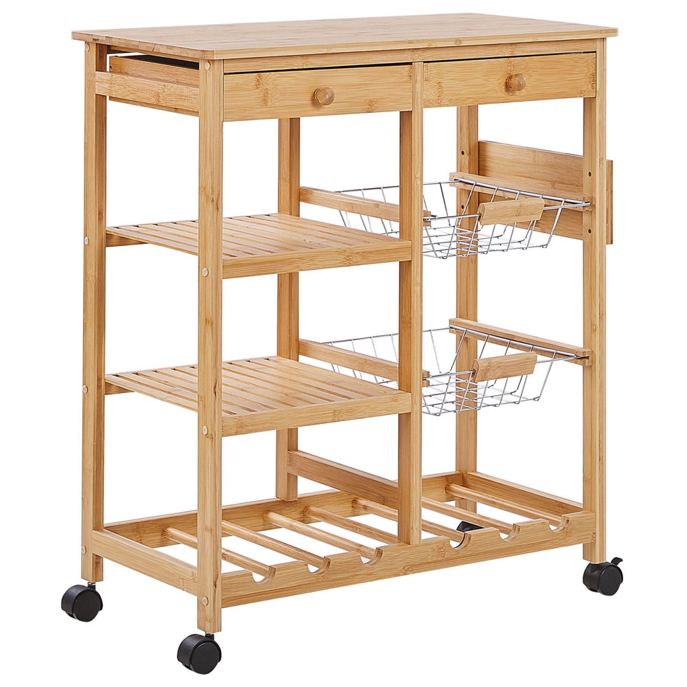 Carrello da cucina in bambù in marrone chiaro con ruote portabottiglie carrello sala da pranzo mobile