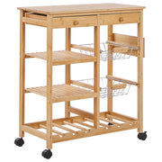 Carrello da cucina in bambù in marrone chiaro con ruote portabottiglie carrello sala da pranzo mobile