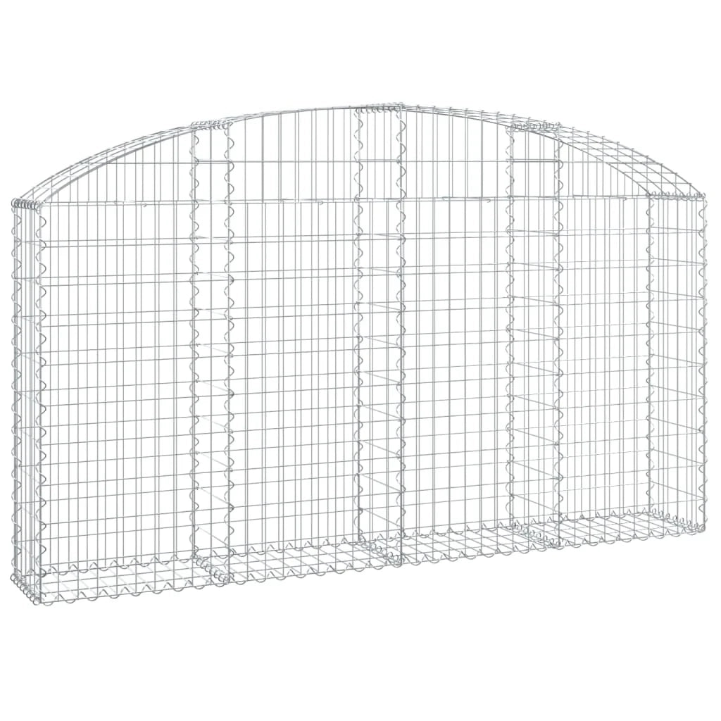 Cesto gabbione recinzione a gabbia muro di contenimento ad arco 200 x 30 x 100/120 cm ferro zincato argento 02_0039991