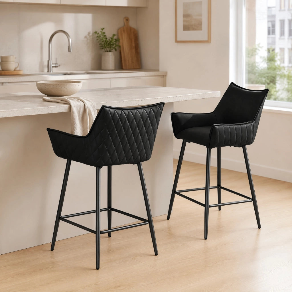 SGABELLO BAR Vintage in PU e Metallo 51x49x90 cm Antracite Set da 2 pezzi